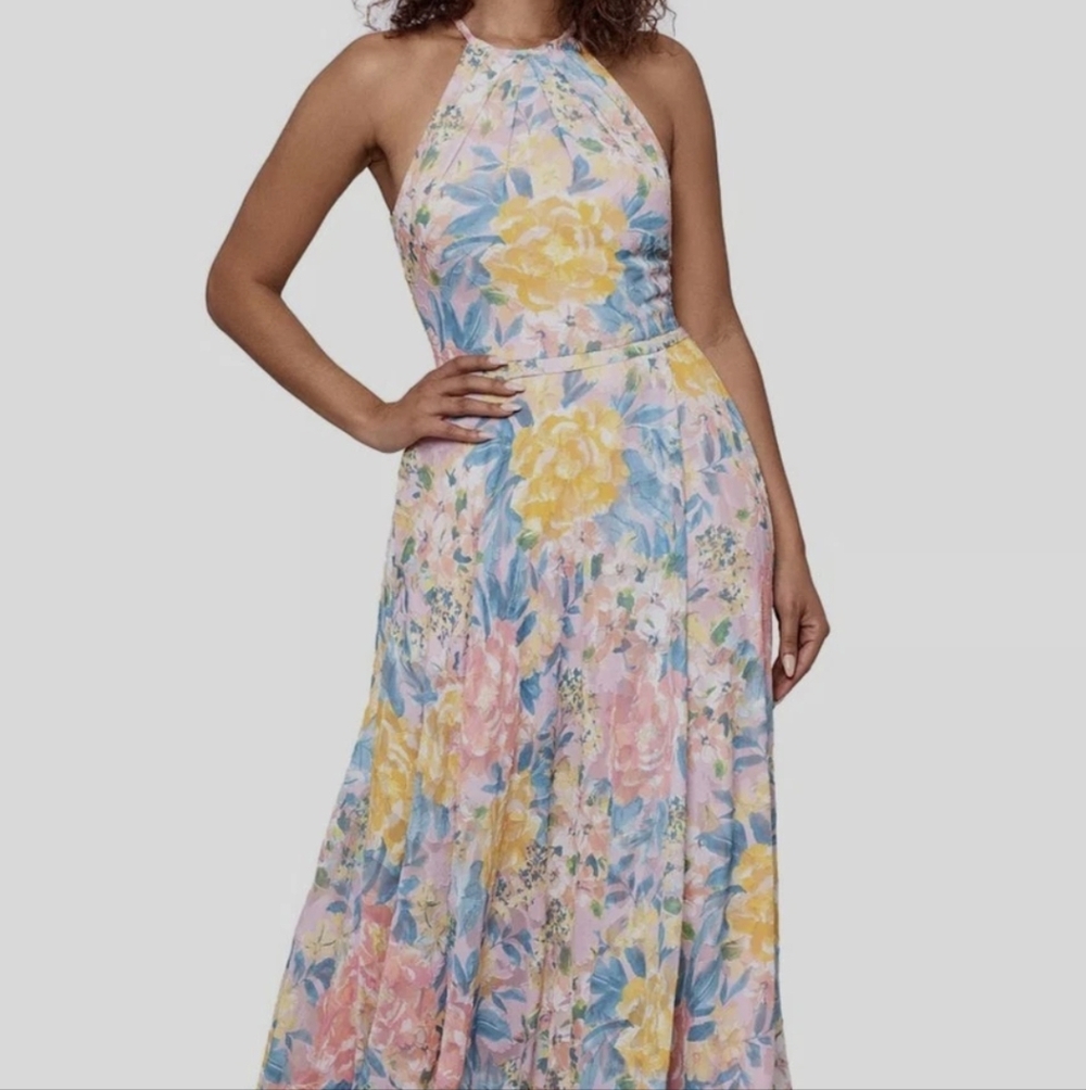 Betsy & Adam Floral Maxi Dress in Yellow and Pink
